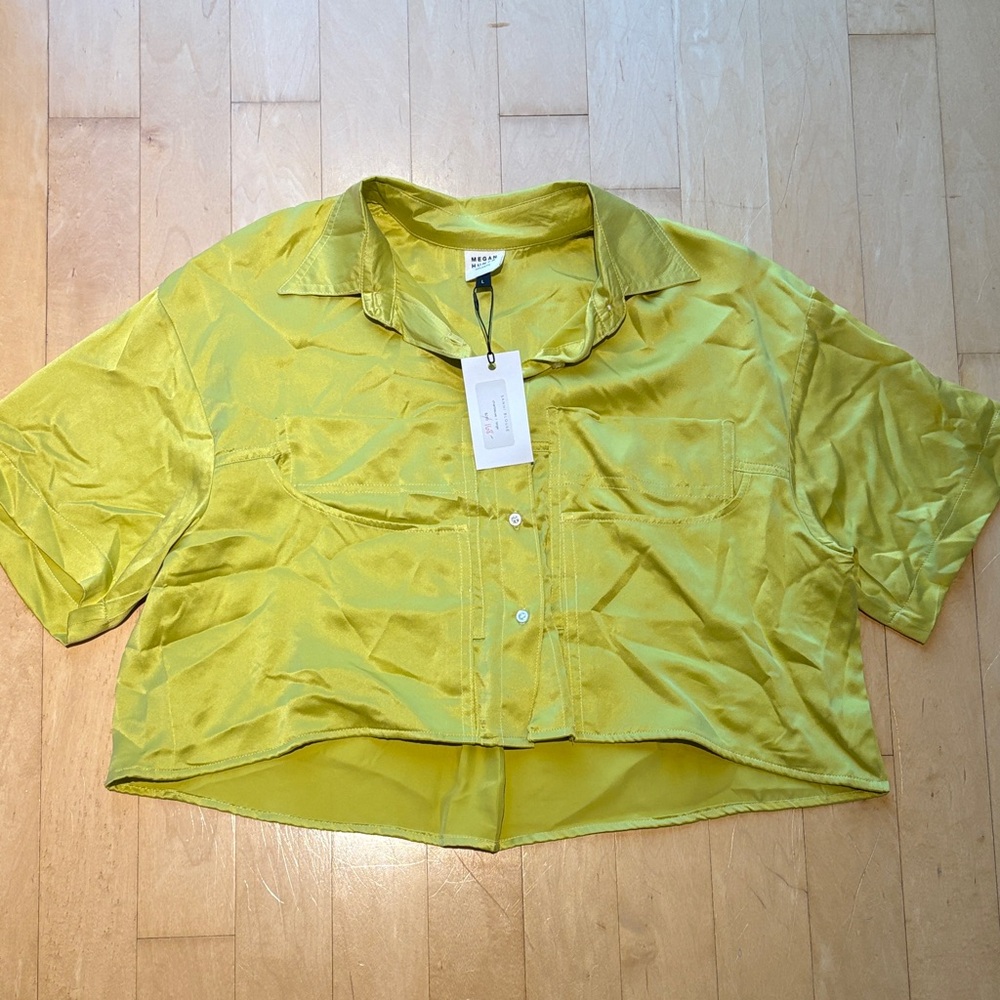 Megan Huntz Atlanta Lime Silk Button-Down Shirt